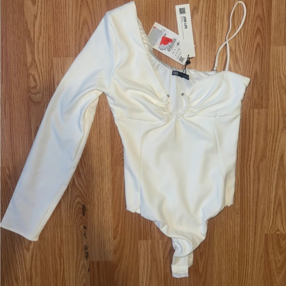 Zara Off-White Asymmetrical Bodysuit